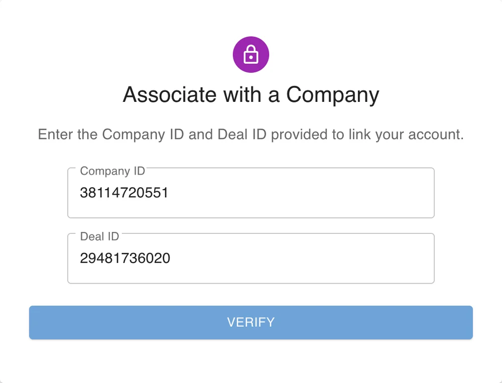 Associate with a Company: Company ID, Deal ID and Verify