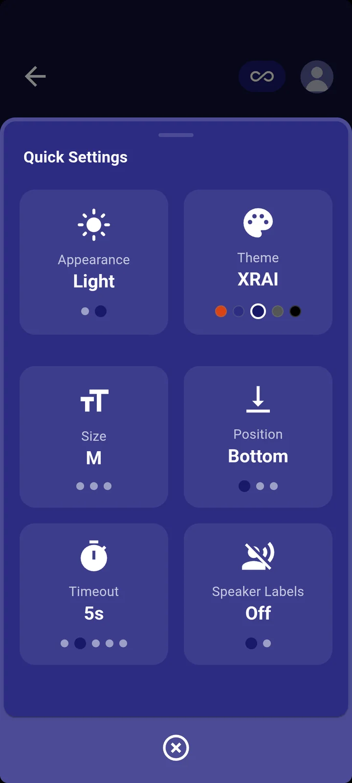 Quick Settings in basic mode
