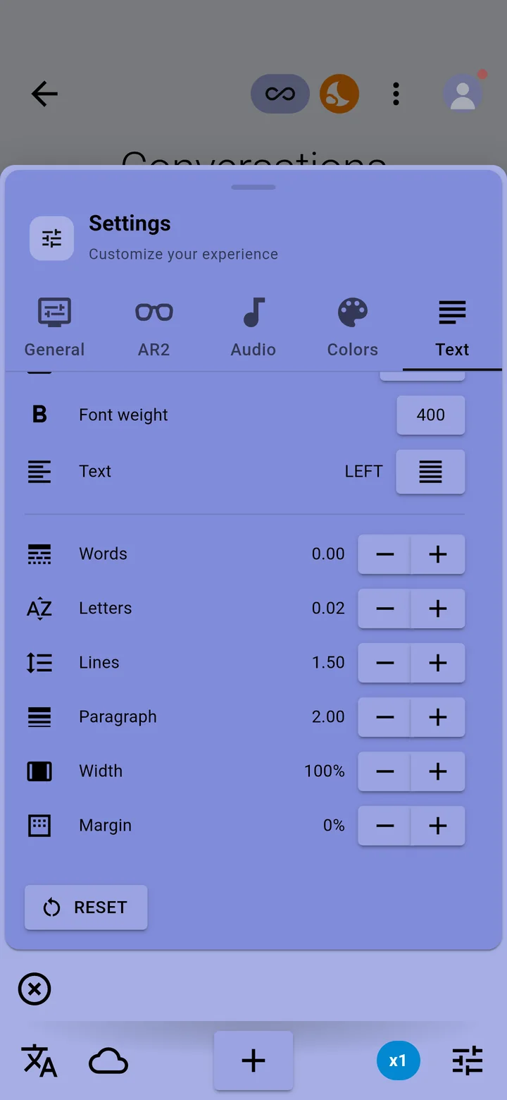 The Text tab, further down