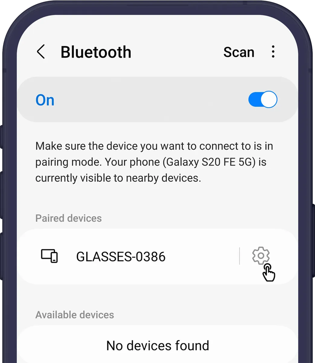 Android Bluetooth settings with the glasses listed