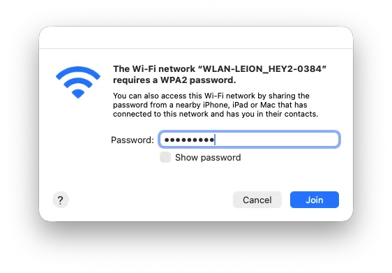 Joining the glasses' Wi-Fi network on a Mac