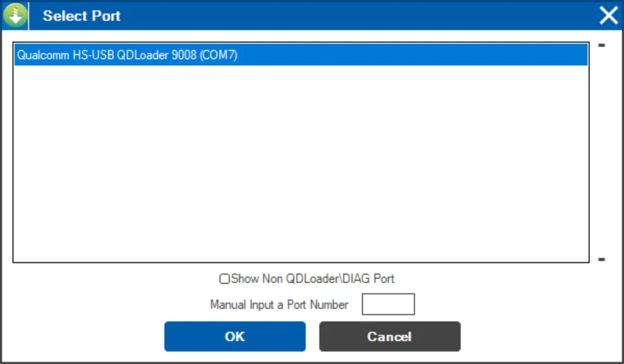 Select Port with Qualcomm HS-USB QDLoader 9008