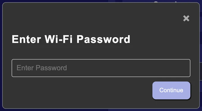 Enter Wi-Fi Password, with the Continue button