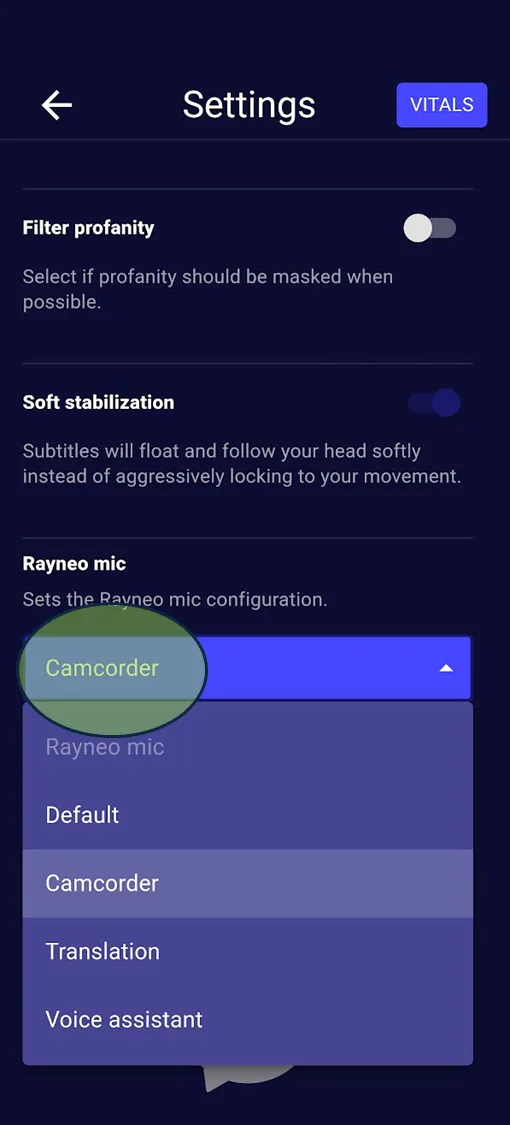 The Rayneo mic setting