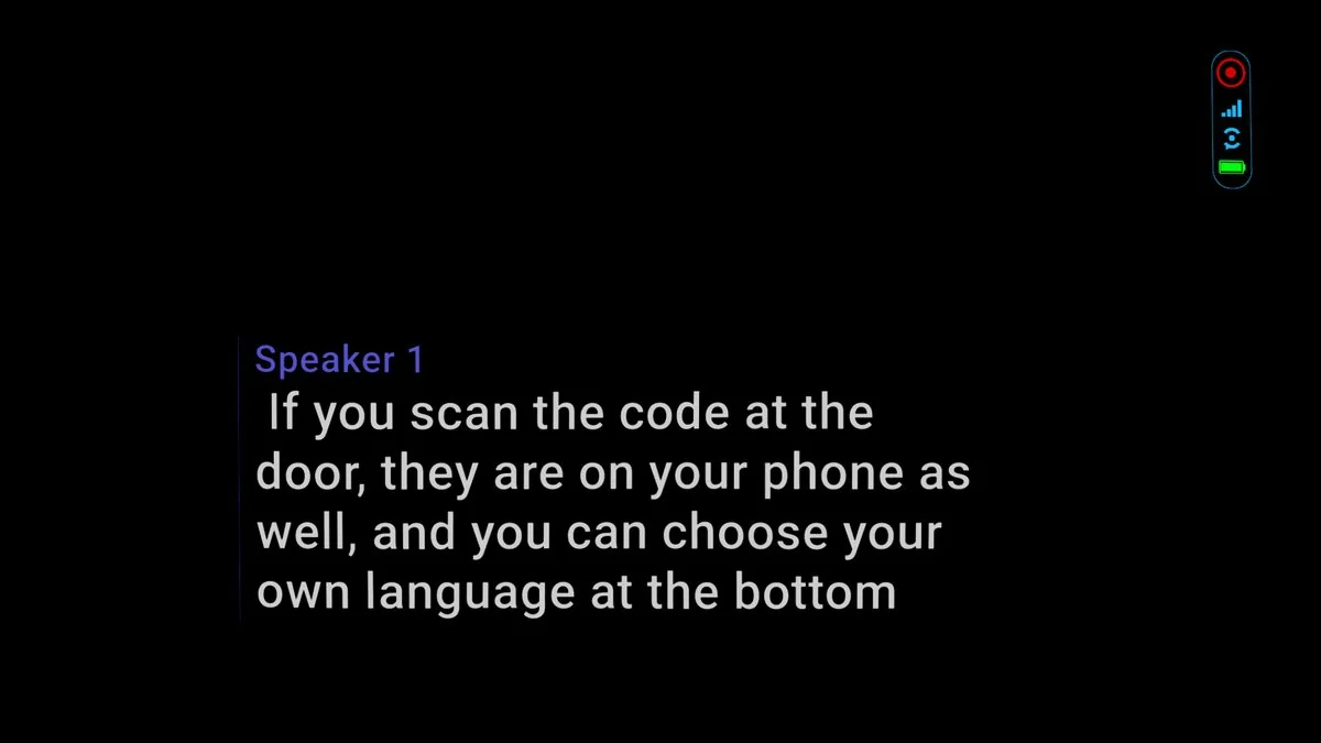 Captions at the bottom of the view in the glasses