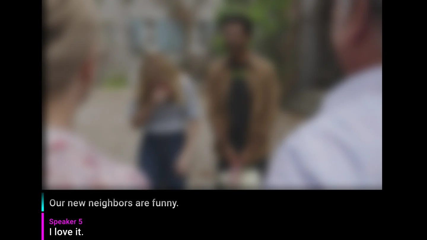 The picture made smaller at the top of the TV, with captions in a black bar below it.