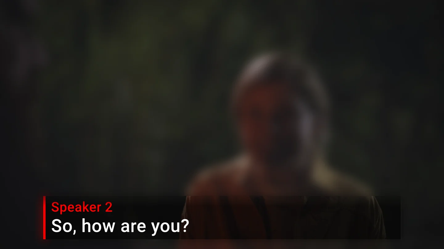 Large captions at the bottom of a TV programme, with Text size: XL shown in the top-left corner.